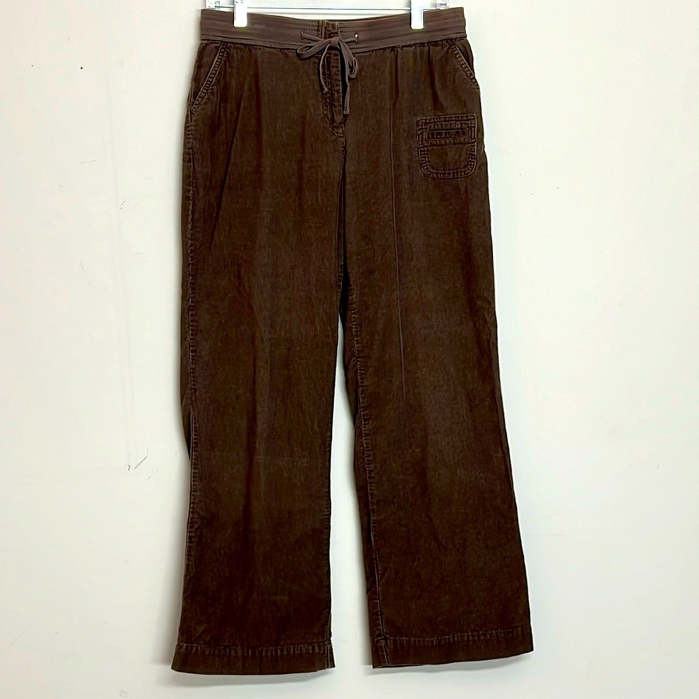 🌞 J Jill Vintage brown corduroy trousers elastic waist, draw strings women 10P